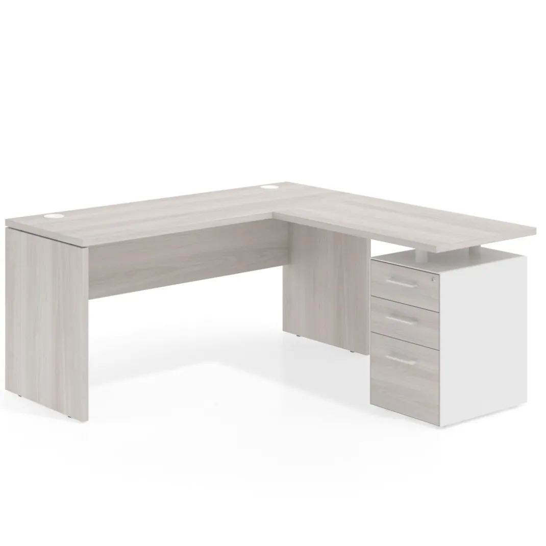 Mesa de Escritorio con cajones en L Work Plus fondo 60, frontales melamina diseño monocolor
