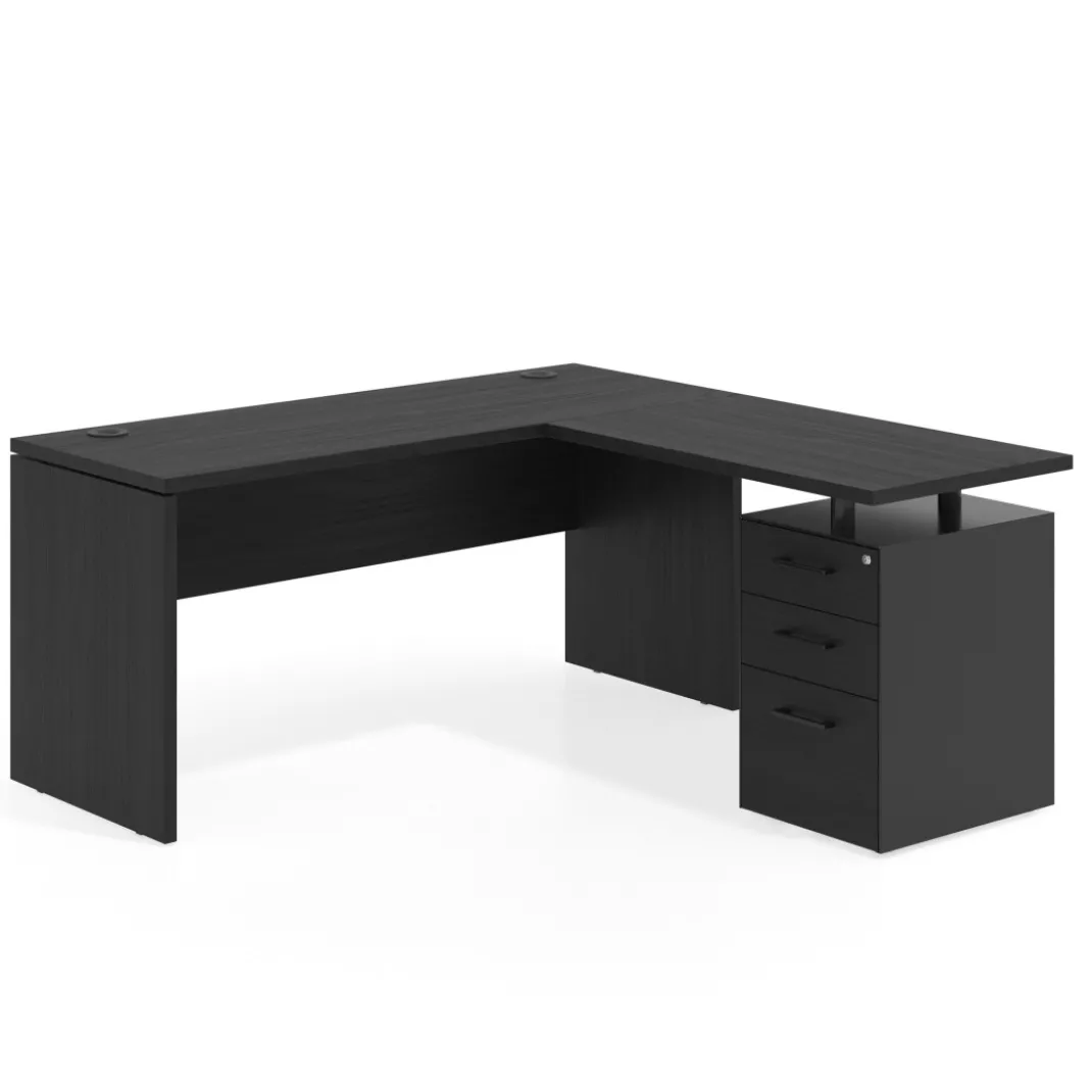 Mesa de Escritorio con cajones en L Work Plus fondo 60, frontales melamina diseño monocolor