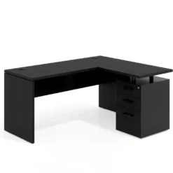 Mesa de Escritorio con cajones en L Work Plus, ala corta, fondo 60, frontales melamina diseño monocolor