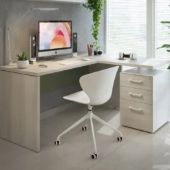 Mesa de Escritorio con cajones en L Work Plus, ala corta, fondo 60, frontales melamina estructura california
