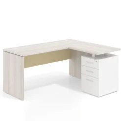 Mesa de Escritorio con cajones en L Work Plus, ala corta, fondo 60, frontales de metal estructura california