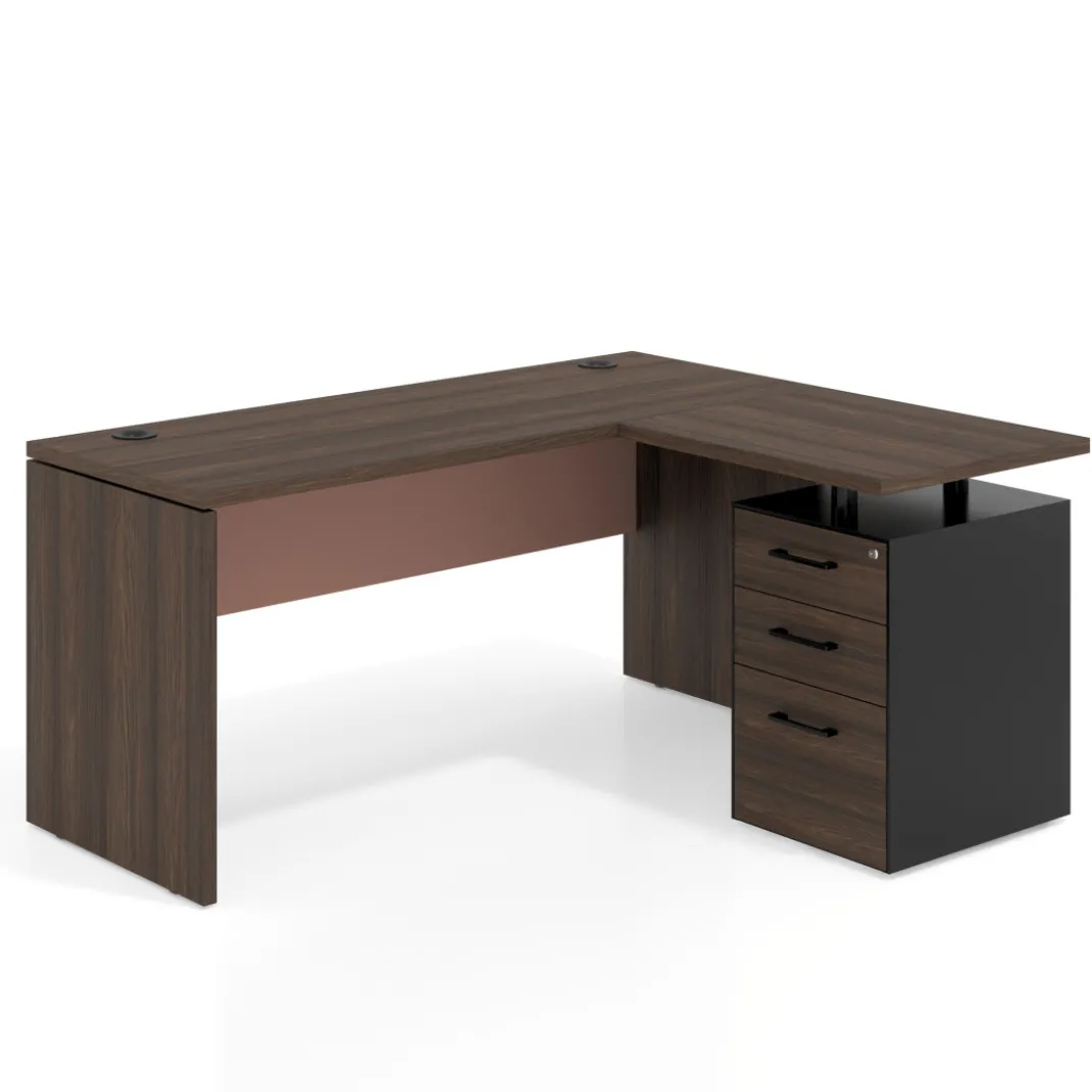 Mesa de Escritorio con cajones en L Work Plus, ala corta, fondo 60, frontales melamina estructura mistral