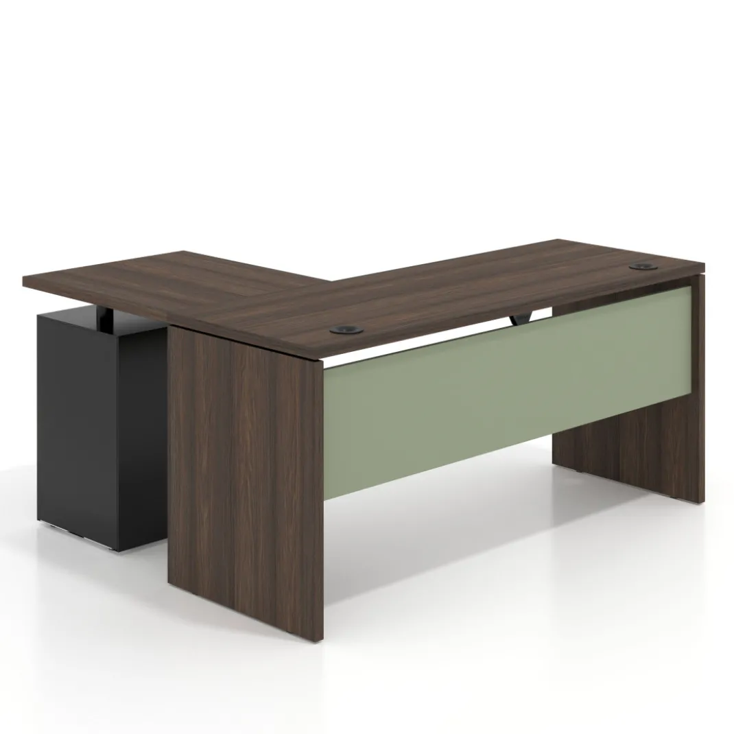 Mesa de Escritorio con cajones en L Work Plus, ala corta, fondo 60, frontales melamina estructura mistral