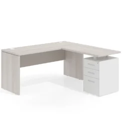 Mesa de Escritorio con cajones en L Work Plus fondo 60, frontales melamina diseño bicolor