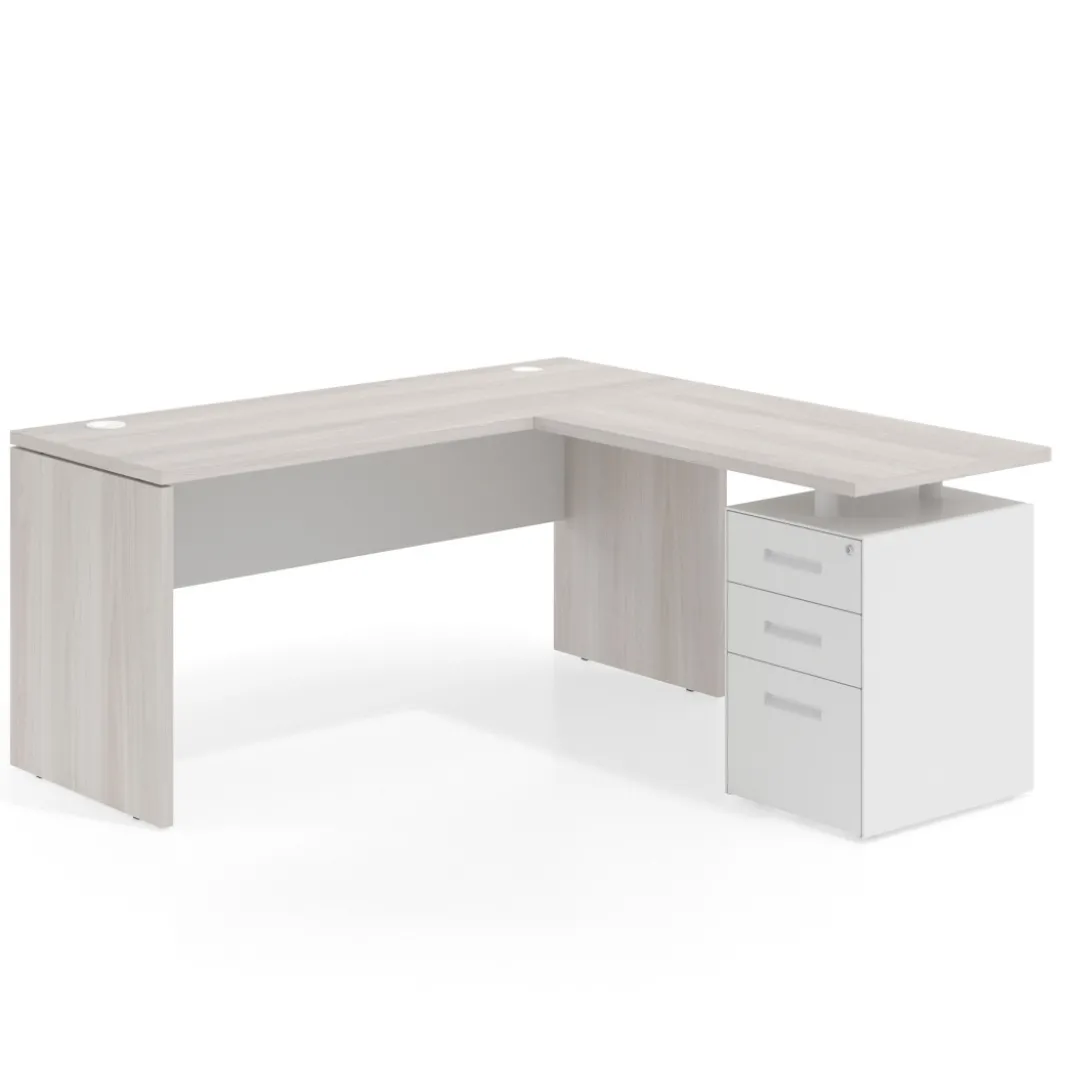 Mesa de Escritorio con cajones en L Work Plus fondo 60, frontales melamina diseño bicolor