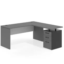 Mesa de Escritorio con cajones en L Work Plus fondo 60, frontales melamina diseño bicolor