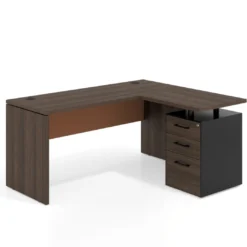 Mesa de Escritorio con cajones en L Work Plus, ala corta, fondo 60, frontales melamina estructura mistral