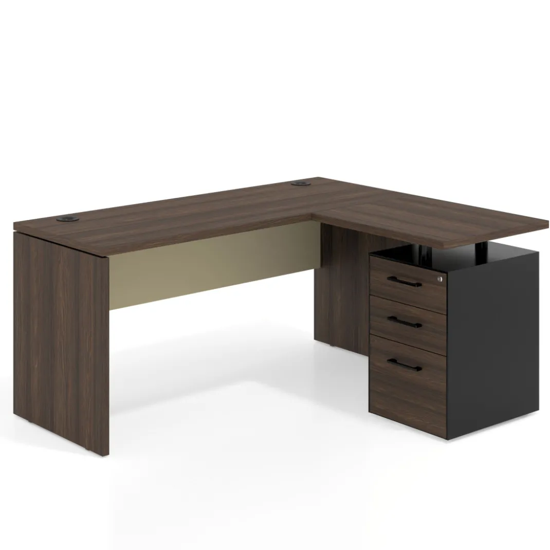 Mesa de Escritorio con cajones en L Work Plus, ala corta, fondo 60, frontales melamina estructura mistral