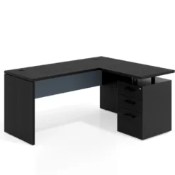 Mesa de Escritorio con cajones en L Work Plus, ala corta, fondo 60, frontales melamina estructura bocamina