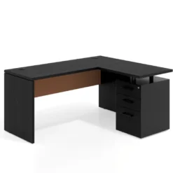 Mesa de Escritorio con cajones en L Work Plus, ala corta, fondo 60, frontales melamina estructura bocamina