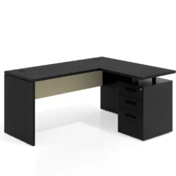 Mesa de Escritorio con cajones en L Work Plus, ala corta, fondo 60, frontales melamina estructura bocamina