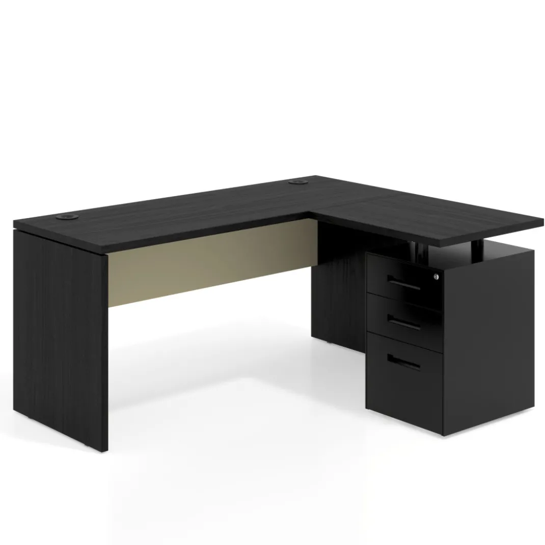 Mesa de Escritorio con cajones en L Work Plus, ala corta, fondo 60, frontales de metal estructura bocamina