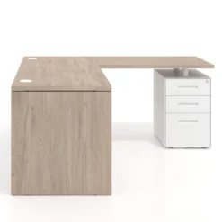 Mesa de escritorio con cajones Work fondo 68, frontales metal, estructura bicolor