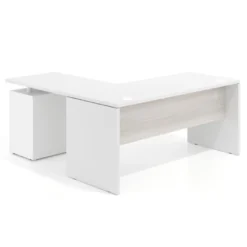 Mesa de escritorio con cajones Work fondo 68, frontales metal, estructura bicolor