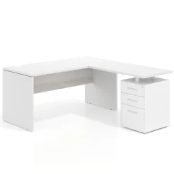 Mesa de escritorio con cajones Work fondo 68, frontales metal, estructura bicolor