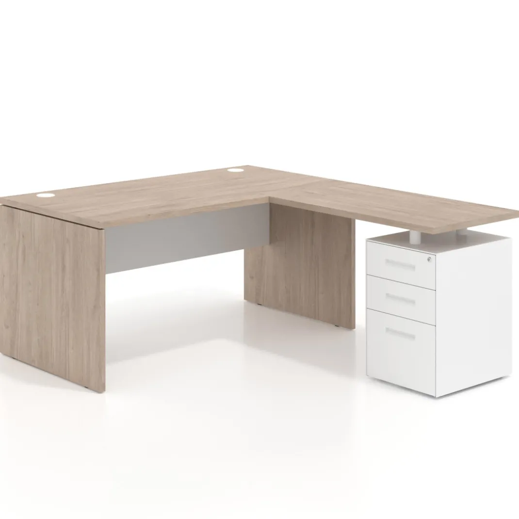 Mesa de escritorio con cajones Work fondo 80, frontales metal, estructura bicolor