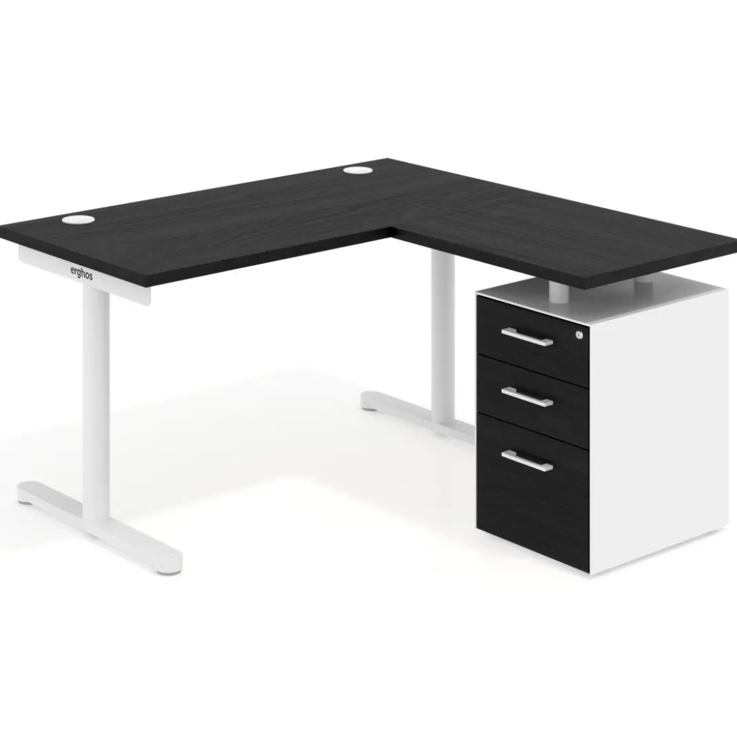 Mesa de Escritorio con cajones, fondo 68cm, estructura blanca, ala corta, pedestal melamina