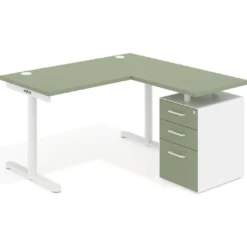Mesa de Escritorio con cajones, fondo 68cm, estructura blanca, ala corta, pedestal melamina