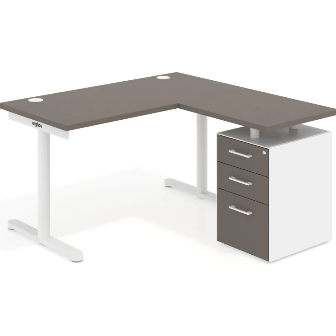 Mesa de Escritorio con cajones, fondo 68cm, estructura blanca, ala corta, pedestal melamina