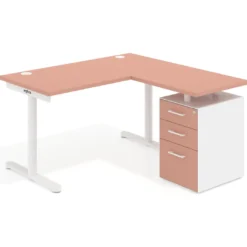 Mesa de Escritorio con cajones, fondo 68cm, estructura blanca, ala corta, pedestal melamina