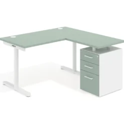 Mesa de Escritorio con cajones, fondo 68cm, estructura blanca, ala corta, pedestal melamina