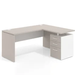 Mesa de Escritorio con cajones en L Work Plus, ala corta, fondo 60, frontales melamina diseño bicolor
