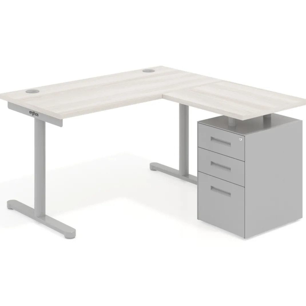Mesa de Escritorio con cajones, fondo 68cm, estructura aluminio, ala corta, pedestal metálico