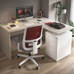 Mesa de escritorio con cajones Work fondo 60, frontales metal, estructura bicolor
