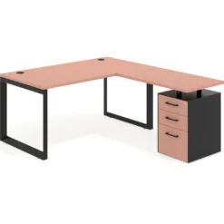Mesa de escritorio en L con cajones Delta, estructura negra, ala pedestal melamina