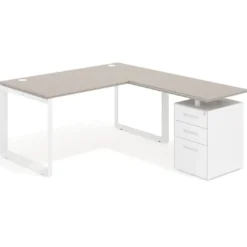 Mesa de escritorio en L con cajones UvePro, estructura negra, ala pedestal metal