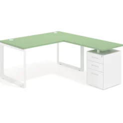 Mesa de escritorio en L con cajones UvePro, estructura negra, ala pedestal metal