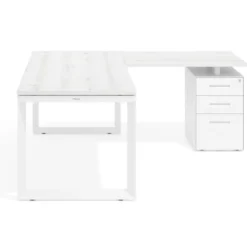 Mesa de escritorio en L con cajones UvePro, estructura negra, ala pedestal metal