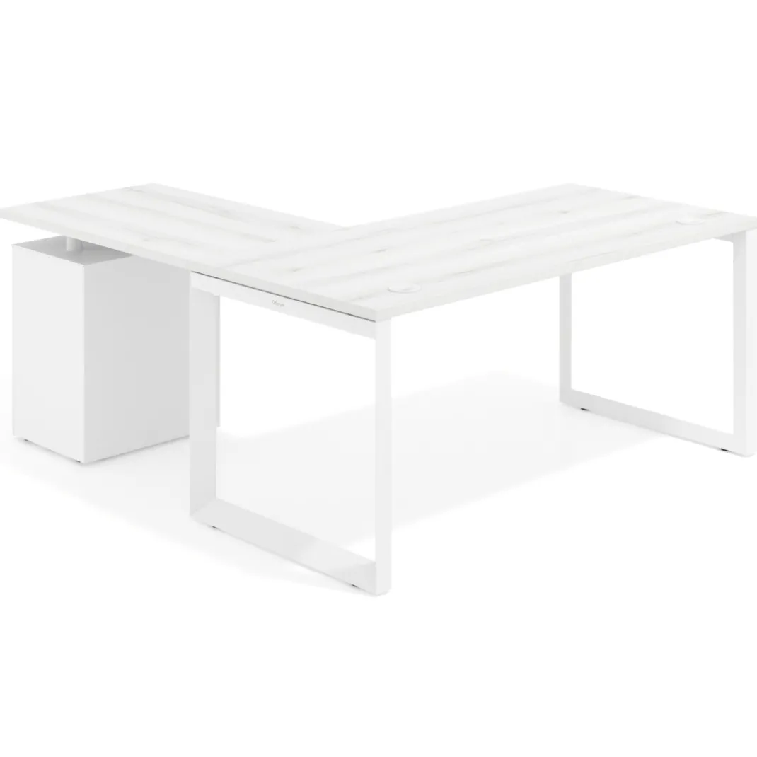 Mesa de escritorio en L con cajones UvePro, estructura negra, ala pedestal metal