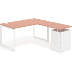 Mesa de escritorio en L con cajones UvePro, estructura negra, ala pedestal metal