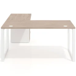 Mesa de escritorio en L con cajones Delta, estructura negra, ala pedestal metal