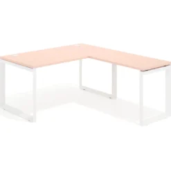 Mesa de escritorio en L Delta, fondo 80cm, estructura blanca