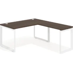 Mesa de escritorio en L Delta, fondo 80cm, estructura blanca