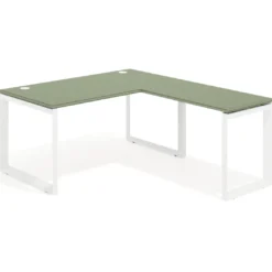 Mesa de escritorio en L Delta, fondo 80cm, estructura blanca