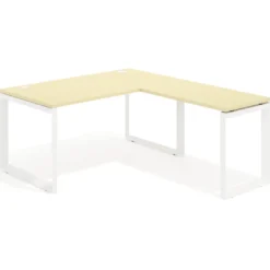 Mesa de escritorio en L Delta, fondo 80cm, estructura blanca