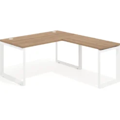 Mesa de escritorio en L Delta, fondo 80cm, estructura blanca