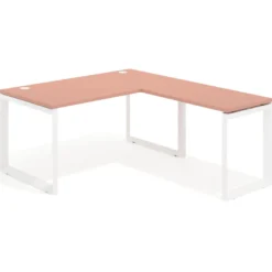 Mesa de escritorio en L Delta, fondo 80cm, estructura blanca
