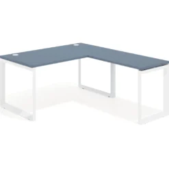 Mesa de escritorio en L Delta, fondo 80cm, estructura blanca