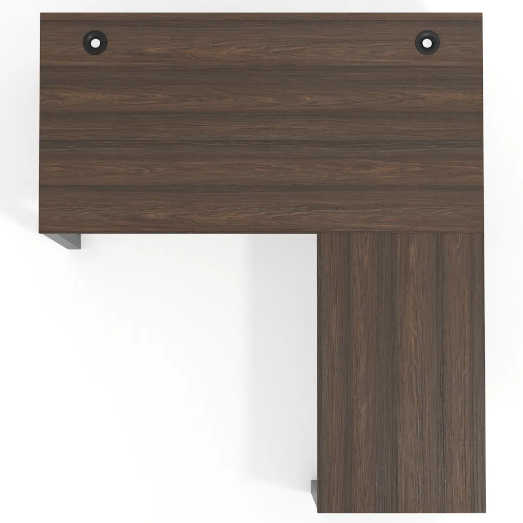 Mesa de escritorio en L Delta, fondo 80cm, estructura negra