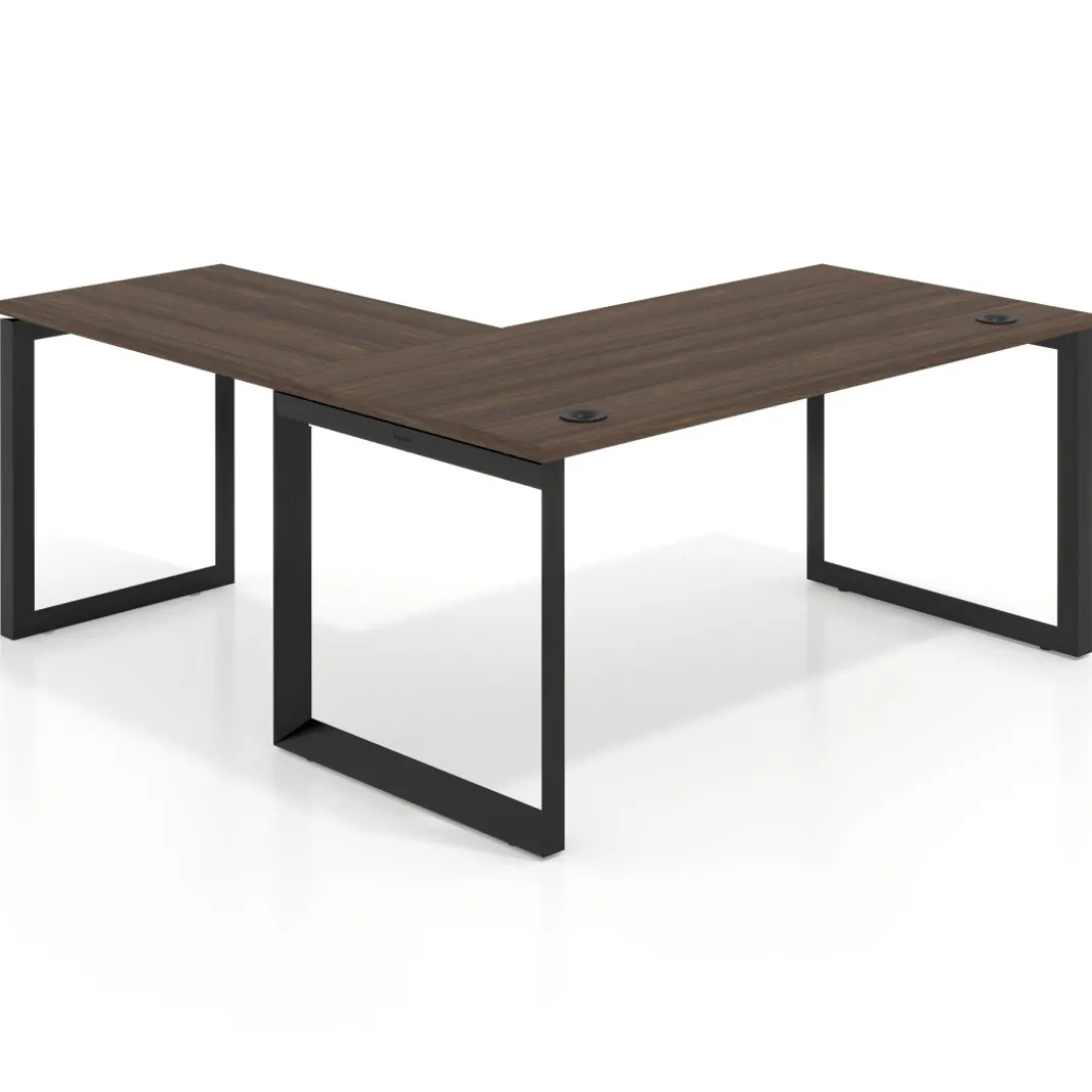 Mesa de escritorio en L Delta, fondo 80cm, estructura negra