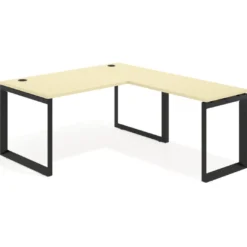 Mesa de escritorio en L Delta, fondo 80cm, estructura negra