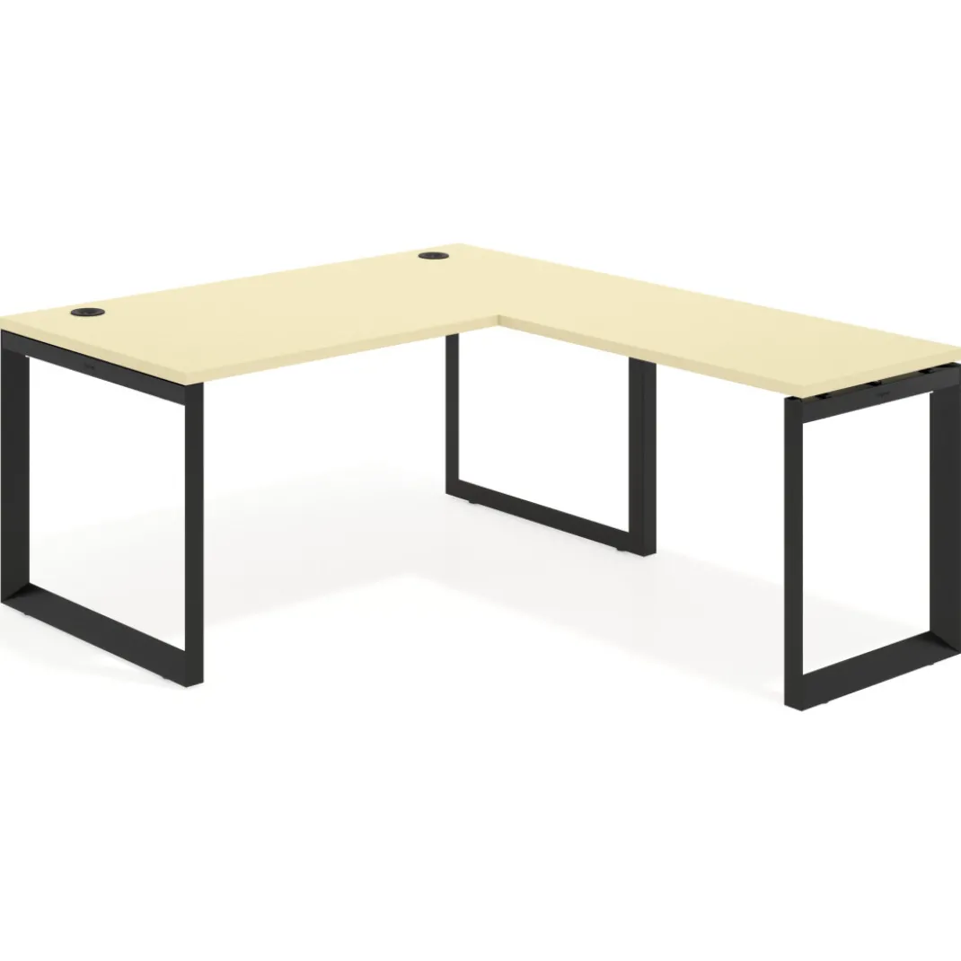 Mesa de escritorio en L Delta, fondo 80cm, estructura negra