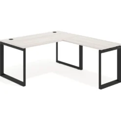 Mesa de escritorio en L Delta, fondo 80cm, estructura negra