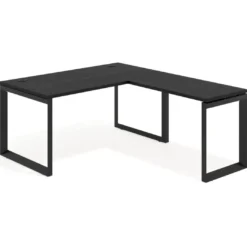 Mesa de escritorio en L Delta, fondo 80cm, estructura negra