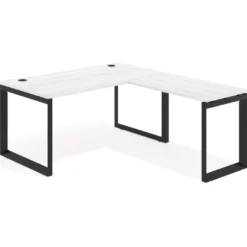 Mesa de escritorio en L Delta, fondo 80cm, estructura negra