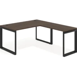 Mesa de escritorio en L Delta, fondo 80cm, estructura negra